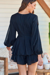 Minerva Layered Cross over Black Long Sleeve Playsuit
