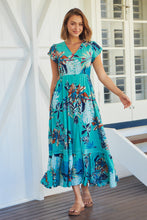 Load image into Gallery viewer, Augustina Button Front Aqua Print Maxi Dress