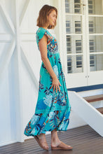 Load image into Gallery viewer, Augustina Button Front Aqua Print Maxi Dress