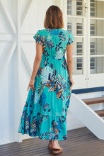 Load image into Gallery viewer, Augustina Button Front Aqua Print Maxi Dress