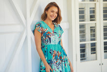 Load image into Gallery viewer, Augustina Button Front Aqua Print Maxi Dress