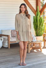 Load image into Gallery viewer, Mei Beige Long Sleeve Button Linen Dress