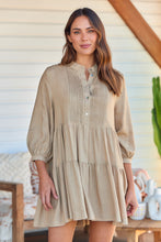 Load image into Gallery viewer, Mei Beige Long Sleeve Button Linen Dress