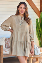 Load image into Gallery viewer, Mei Beige Long Sleeve Button Linen Dress