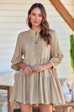 Load image into Gallery viewer, Mei Beige Long Sleeve Button Linen Dress