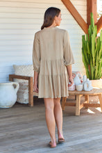 Load image into Gallery viewer, Mei Beige Long Sleeve Button Linen Dress