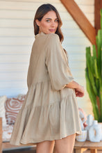 Load image into Gallery viewer, Mei Beige Long Sleeve Button Linen Dress