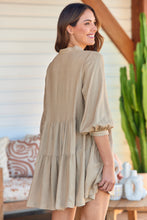 Load image into Gallery viewer, Mei Beige Long Sleeve Button Linen Dress