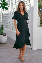 Load image into Gallery viewer, Suzie Cross Over Black Wrap Dress