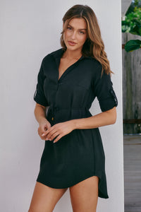 Squire Black Long Sleeve Shirt Dress