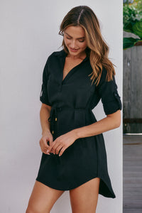 Squire Black Long Sleeve Shirt Dress