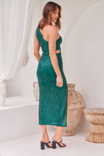 Load image into Gallery viewer, Stacey One Shoulder Emerald Green Sequin Evening Dress
