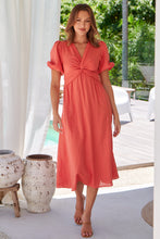 Load image into Gallery viewer, Cove Watermelon Faux Linen Short Sleeve Knot Front Dress
