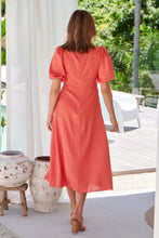 Load image into Gallery viewer, Cove Watermelon Faux Linen Short Sleeve Knot Front Dress