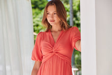 Load image into Gallery viewer, Cove Watermelon Faux Linen Short Sleeve Knot Front Dress