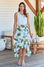 Load image into Gallery viewer, Acacia White/Green Leaf Print Wrap Maxi Skirt