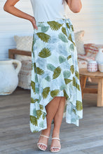 Load image into Gallery viewer, Acacia White/Green Leaf Print Wrap Maxi Skirt
