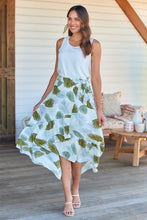 Load image into Gallery viewer, Acacia White/Green Leaf Print Wrap Maxi Skirt