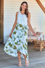 Load image into Gallery viewer, Acacia White/Green Leaf Print Wrap Maxi Skirt