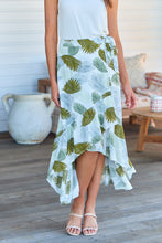 Load image into Gallery viewer, Acacia White/Green Leaf Print Wrap Maxi Skirt