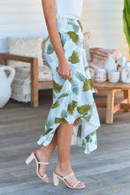 Load image into Gallery viewer, Acacia White/Green Leaf Print Wrap Maxi Skirt