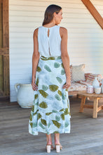 Load image into Gallery viewer, Acacia White/Green Leaf Print Wrap Maxi Skirt