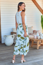 Load image into Gallery viewer, Acacia White/Green Leaf Print Wrap Maxi Skirt