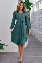 Load image into Gallery viewer, Davis Long Sleeve Tie Waist Green Dress