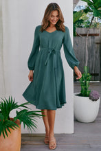 Load image into Gallery viewer, Davis Long Sleeve Tie Waist Green Dress