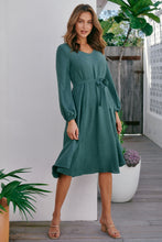 Load image into Gallery viewer, Davis Long Sleeve Tie Waist Green Dress