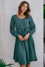 Load image into Gallery viewer, Davis Long Sleeve Tie Waist Green Dress