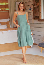 Load image into Gallery viewer, Nora S/less Sage Linen Blend Tiered Midi Dress