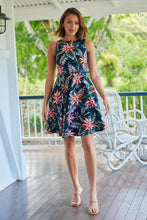 Load image into Gallery viewer, Tabitha Navy Tropical Print Belted A line Dress
