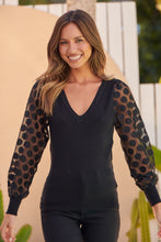 Load image into Gallery viewer, Primrose Sheer Polka Sleeve Black Top
