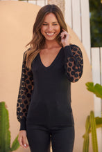Load image into Gallery viewer, Primrose Sheer Polka Sleeve Black Top