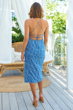 Load image into Gallery viewer, Pauline Blue Floral Strappy Back Midi Dress