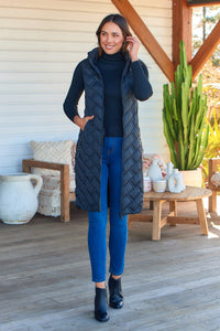 Aspen Sleeveless Black Long Puffer Vest