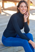 Load image into Gallery viewer, Winnie Ribbed Fitted High Neck Black Top