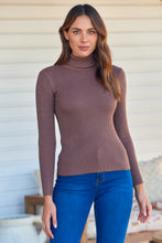 Load image into Gallery viewer, Winnie Ribbed Fitted High Neck Brown Top