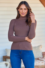 Load image into Gallery viewer, Winnie Ribbed Fitted High Neck Brown Top