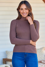 Load image into Gallery viewer, Winnie Ribbed Fitted High Neck Brown Top