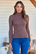 Load image into Gallery viewer, Winnie Ribbed Fitted High Neck Brown Top