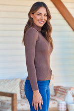 Load image into Gallery viewer, Winnie Ribbed Fitted High Neck Brown Top