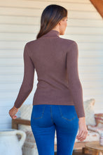 Load image into Gallery viewer, Winnie Ribbed Fitted High Neck Brown Top