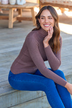 Load image into Gallery viewer, Winnie Ribbed Fitted High Neck Brown Top