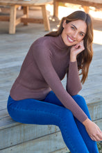 Load image into Gallery viewer, Winnie Ribbed Fitted High Neck Brown Top