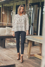 Load image into Gallery viewer, Elandra Beige Check Long Sleeve Batwing Shirt