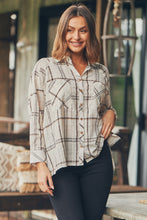 Load image into Gallery viewer, Elandra Beige Check Long Sleeve Batwing Shirt