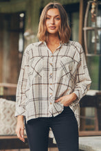 Load image into Gallery viewer, Elandra Beige Check Long Sleeve Batwing Shirt