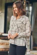 Load image into Gallery viewer, Elandra Beige Check Long Sleeve Batwing Shirt